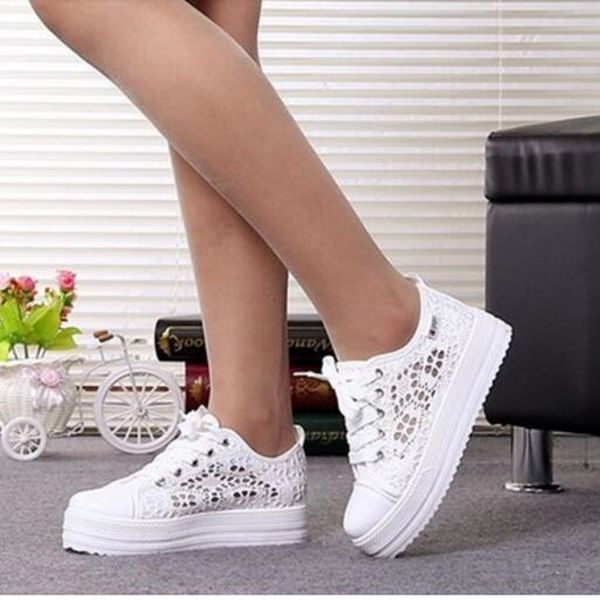 

2020 new lace canvas shoes woman casual shoes hollow floral print breathable platform women, Black