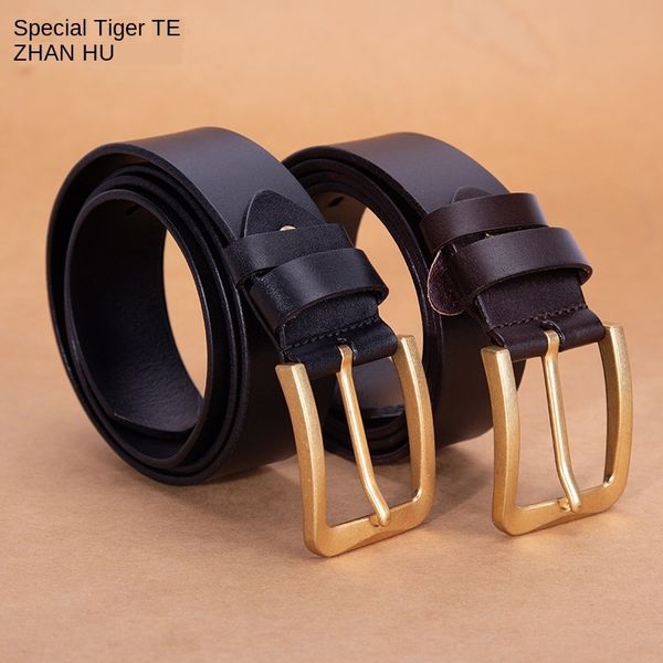 

new leisure business layer cowhide belt pin alloy pin buckle leather men's belt, Black;brown