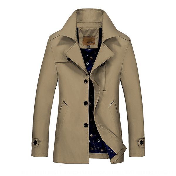 

7h2zj shrimp skin new men's mature personality trench men's windbreaker coat business lapel solid color mid-length korean style bu, Tan;black