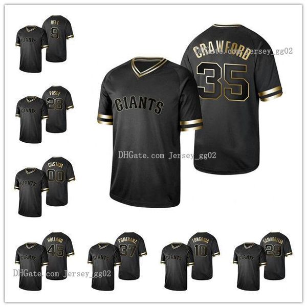 

san francisco giants men 28 buster posey 22 will clark 9 brandon belt black golden baseball jersey