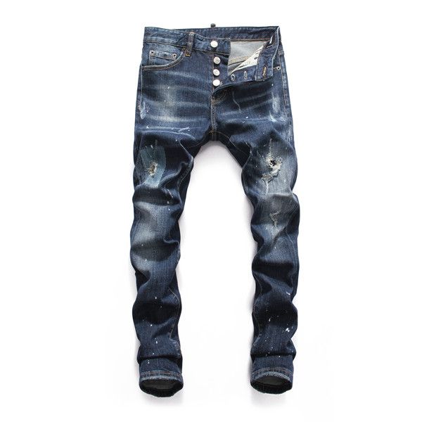 

2020 new european and american men's designer luxury pants, long, versatile, fashionable, high-quality blue shabby pencil pants, thin b