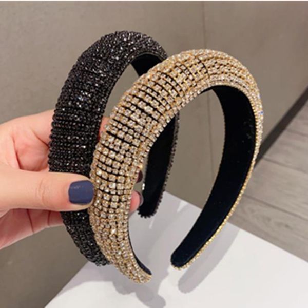 Kadın Barok Rhinestones Hairband Saç Takı Kalın Kafa Tiara Moda Show Headdress Düğün Kristalleri Başlığı Kafa Band