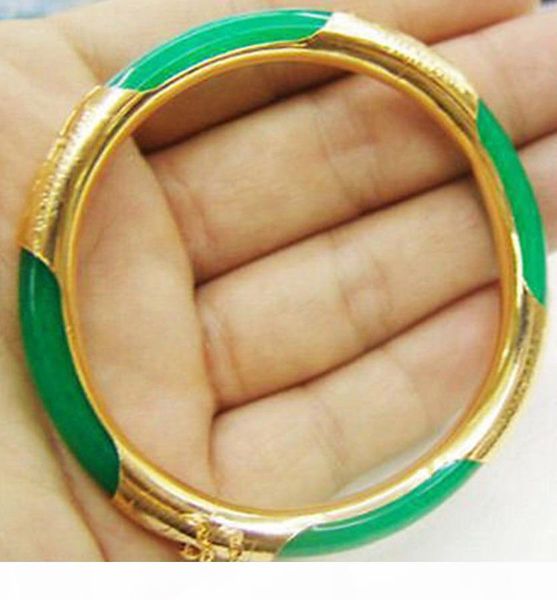 

emerald green jade yellow gold plated clasp bangle bracelet, Black