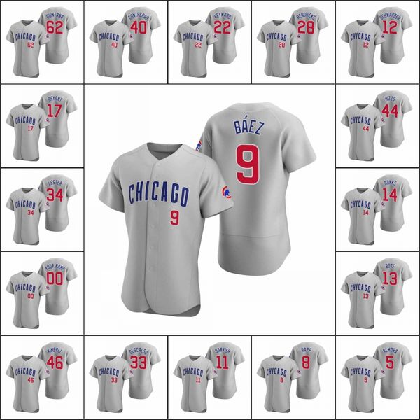 

chicago cubs men 9 javier baez 44 anthony rizzo 17 kris bryant 14 ernie banks women youth custom gray authentic 2020 road jersey, Black