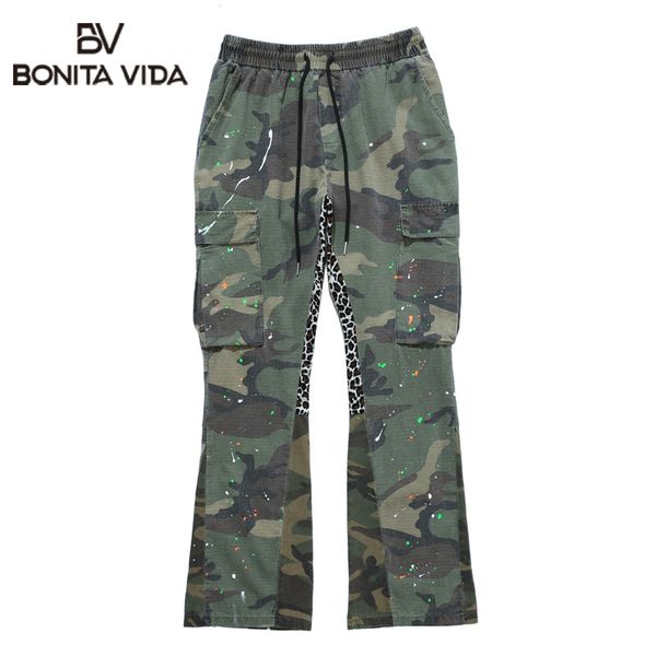 

harajuku style camouflage men's pants fashion cotton camo hip hop patchwork casual streetwear pants, Black