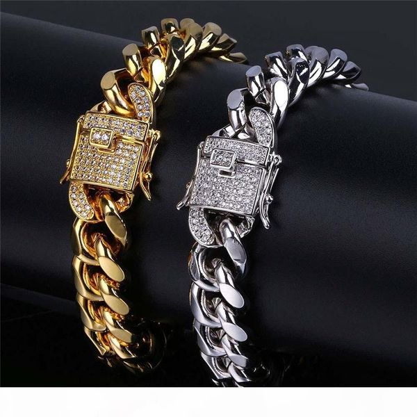 

shiny micro inlay zircon titanium steel bracelet, 7-inch hiphop men's hiphop silver gold bracelet, Black