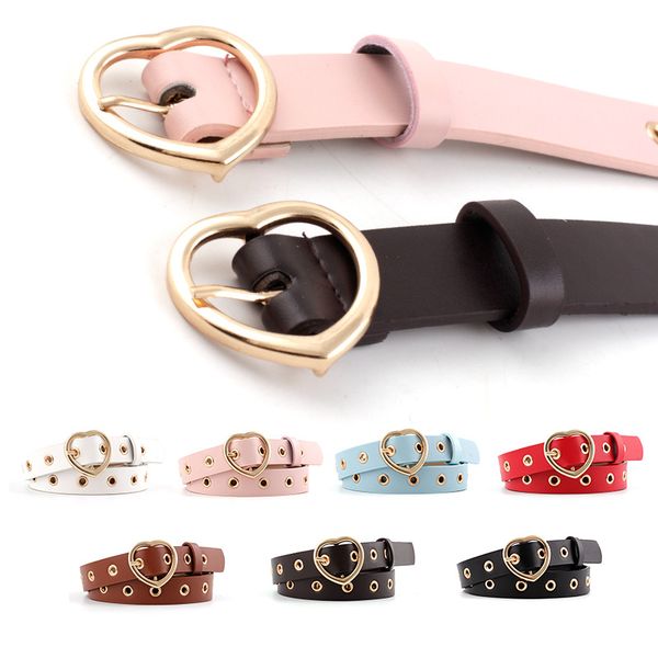 

vintage love heart buckle pu leather jeans trousers waistband gold heart buckle punk eyelet grommet women belt jean accessories, Black;brown