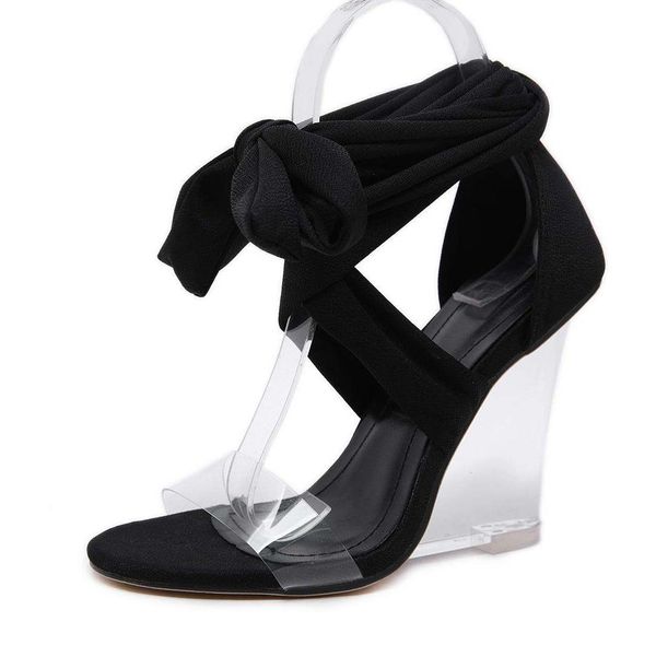 

ankle wrap clear heels fashion luxury designer women gladiator women sandals women platform wedges heels sandals size 35 to 41 cs01, Black