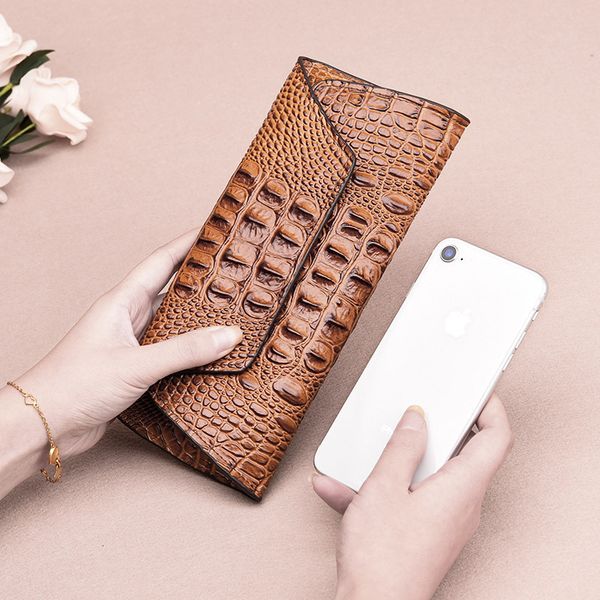 

crocodile ms. wallet long leather handbag korean version of cowhide large volume women's wholesale, Red;black