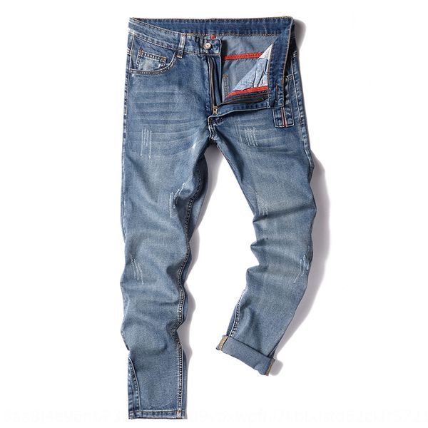 

творческие новые мужские и джинсы весна тонкий стрейч тонкий подходят брюки молодежные укороченные джинсы для мужчин, Blue