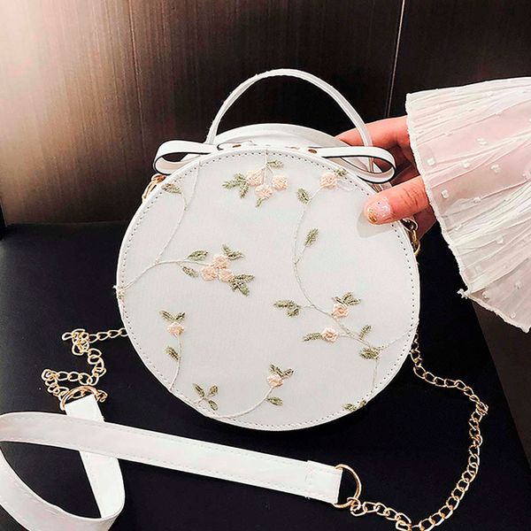 

sweet lace round handbags pu leather women crossbody bags female small flower shoulder n