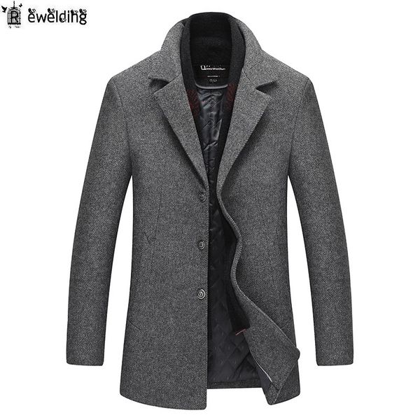 

men's wool & blends men winter coat solid color multi-pocket warm thick woolen pea male trench overcoat, Black