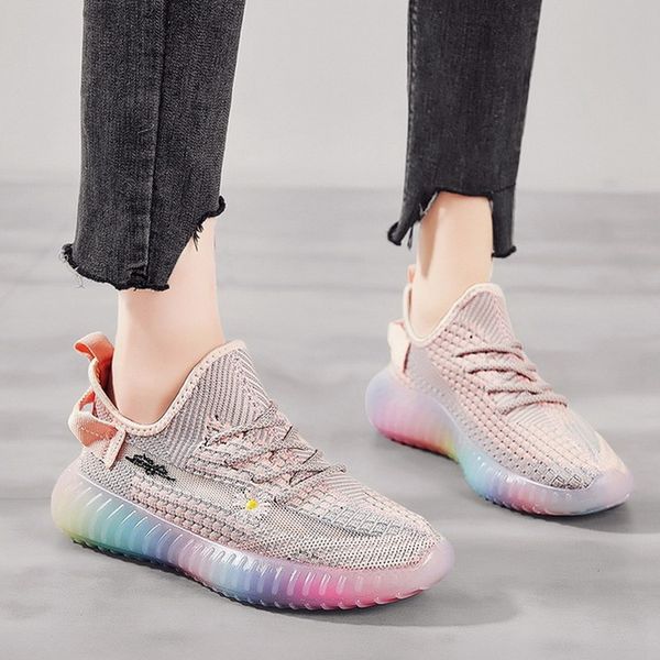 

2020 new women's flat shoes rainbow bottom coconut shoes mesh casual breathable running size 35-40, Black