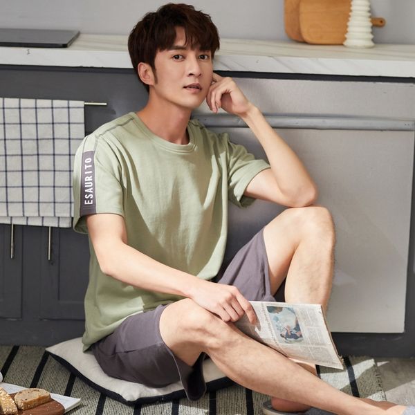 

men's pajamas cotton thin short-sleeved loose plus fat plus size suit home clothes shorts and shorts summer leisure home wear, Blue;red