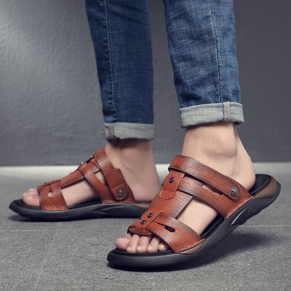 

on thong 39 walking slippers rubber para sandalen beach sport playa comfort sandalet sandal cuero sandalia mens hollow genuine, Black