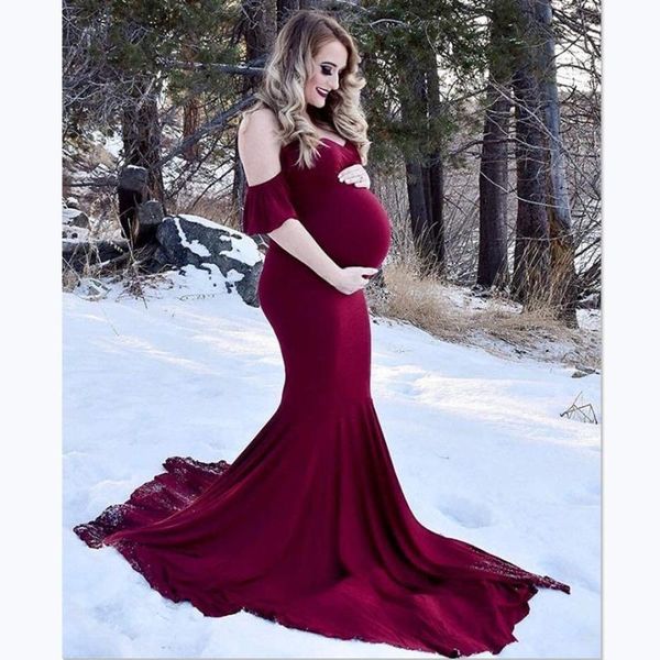 

new mermaid maternity cotton dresses p shoot pregnant women maxi pregnancy gown baby shower pgraphy props clothes, White