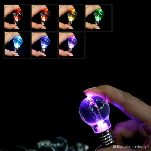 

7 led light bulb shaped ring bulb keychain flashlight shining rainbow color lights key ring background lamp led