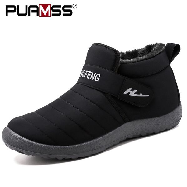 

2020 new men boots keep warm men snow boots couple winter waterproof shoes outdoor sneakers, Black