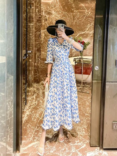

summer 2020 new very fairy vacation style v-neck blue flowers flower dress girl friends dress dating fairy dress, Black