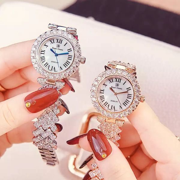 

elegant fashion women full crystals jewelry watches luxury rhinestone bracelet watch waterproof quartz roman wrist watch dress colck, Slivery;brown