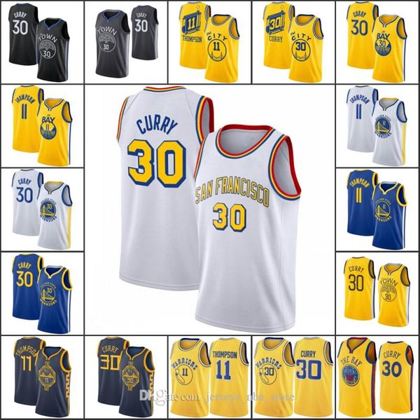 

golden state warriors men stephen curry 11 klay thompson hardwood classics nba 2019-20 basketball jersey, Black;red