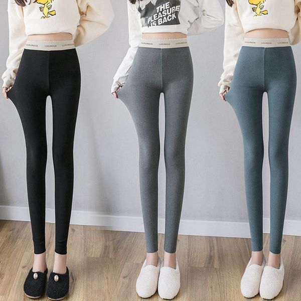 

2020 women double sided thin velvet leggings autumn winter slim elastic pencil pants leggings plus size 4xl sport pants female, Black