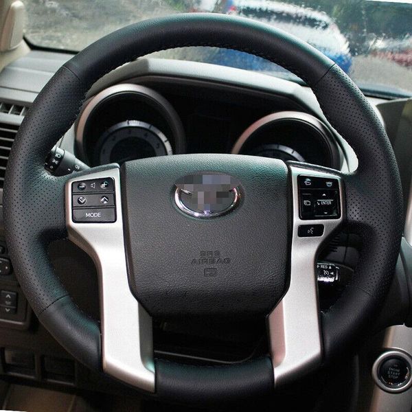 

hand-stitched black leather steering wheel cover for toyota land cruiser prado