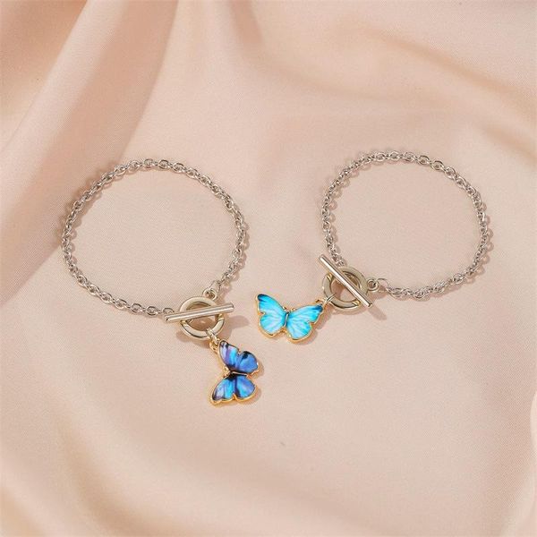 

bohemian butterfly bracelet simple vintage buckle chain charm blue animal bracelets trendy bangle for women statement jewelry gift, Golden;silver