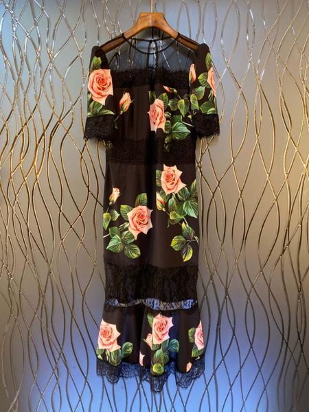 

spring and summer 2020 europe and the united states new women's clothing royal wind green leaves printed lace embroidered dress