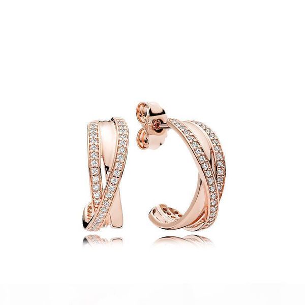 

o authentic 925 sterling silver hook earring with original box fit pandora jewelry rose gold stud earring women wedding gift earrings, Golden;silver
