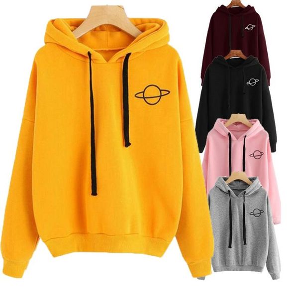 

2020 new women hoodies planet coat casual solid loose drawstring sweatshirt fashion long sleeve hooded autumn female pullover, White;black