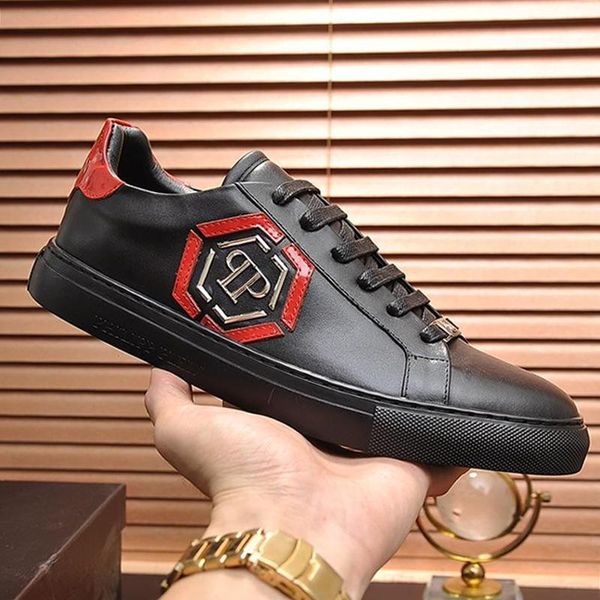 

men shoes fashion lo -sneakers hexagon herrenschuhe rubber sole leather sneakers mens shoes casual q664 footwears leather sports sho, Black