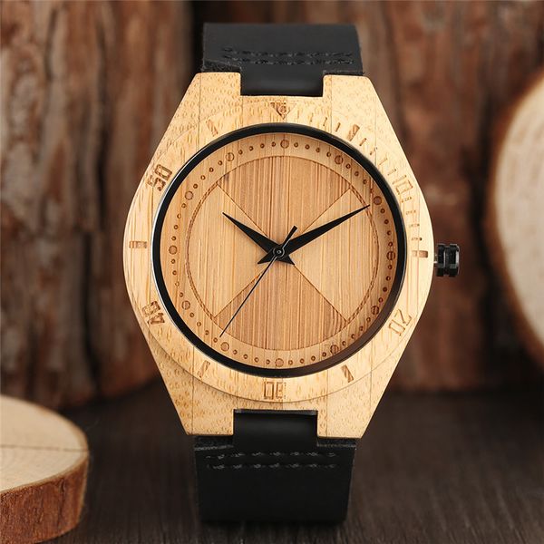 

classic style natural wood watch bamboo quartz wristwatch 100% bamboo handmade wristwatch male black genuine leather band relojes hombre, Slivery;brown
