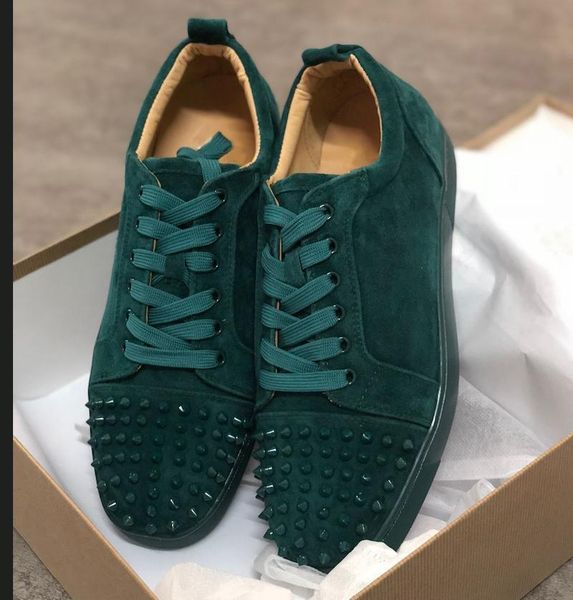 

designer sneakers red bottom spikes flat velours suede sneakers iron grey mens trainers 100% real leather party shoes us 5-12.5 l22, Black