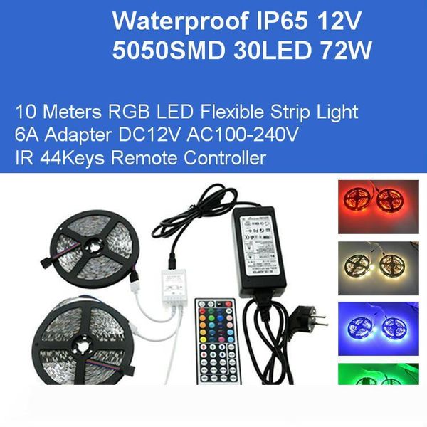 

DC12V 10M RGB Flexible Strips 5050 300LEDs 72W Kit LED Lights Adapter IP65 Waterproof Lamps IR Remote Controller Direct China Wholesales