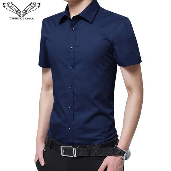 

da jauna 2020 men short-sleeved shirt slim fit summer fashion siold color dress suits male boys business big size 8xl n5095, White;black