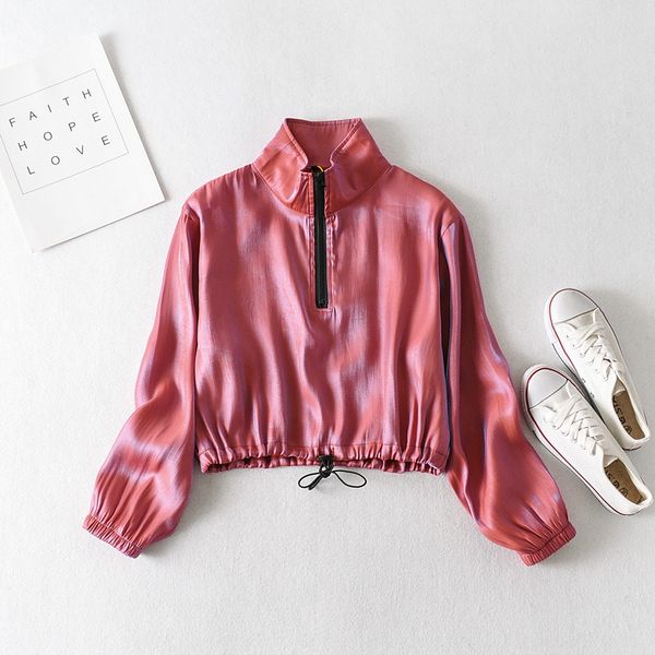 

m5132-корейских женщин одежда 2020 весна и осень новая куртка молния стенд воротник половину молнии яркой поверхности куртки для женщин, Black;brown