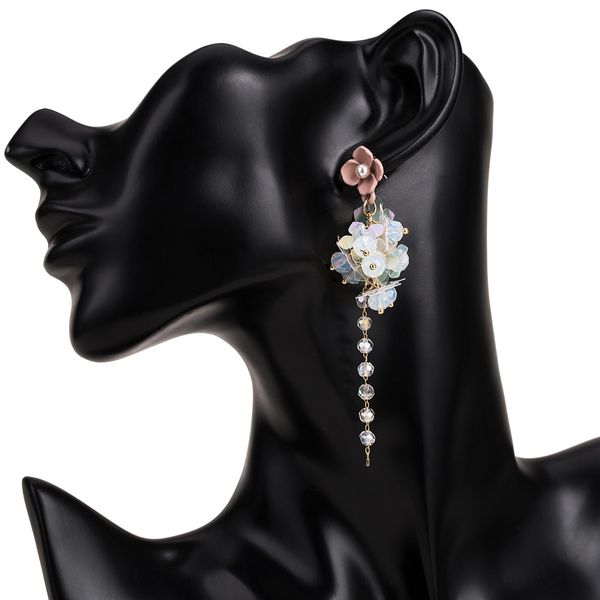 

exaggerated diamond tassel flower earrings multi-layer woven bohemian popular earrings, Golden