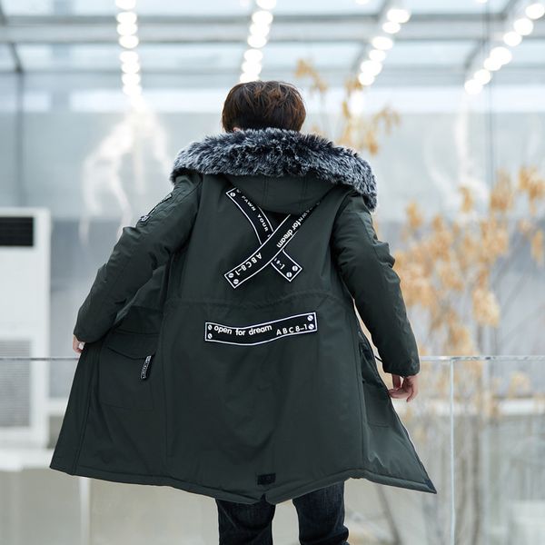 

men's winter thickened wool down coat coat new 2020hooded jacket casual thick down parka men's slim casual cotton long, Tan;black