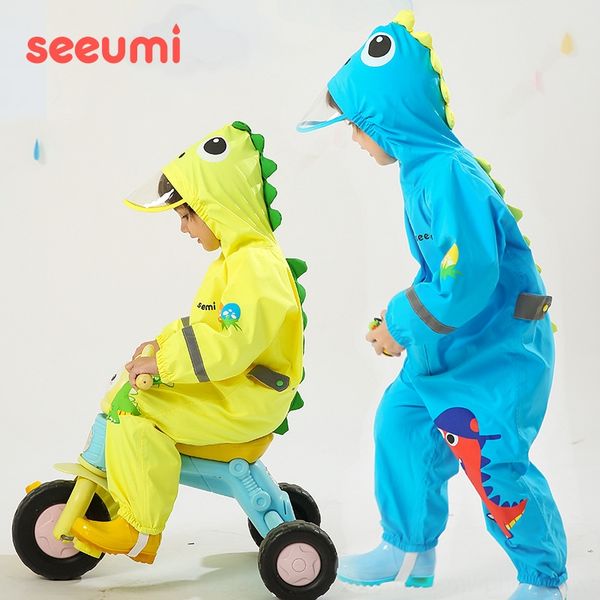 

whole body riding raincoat school kindergarten raincoat one-piece student protection riding dinosaur waterproof protective rain pants, Black
