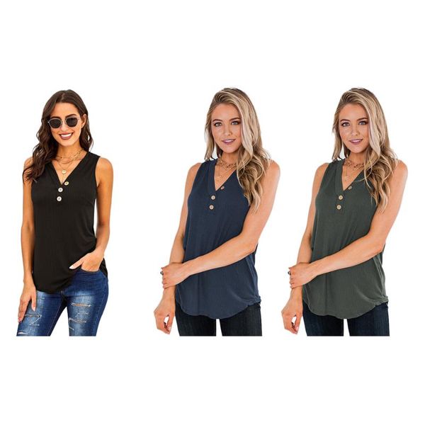 

button tank lightweight solid color v neck casual daily life tank top, White;black