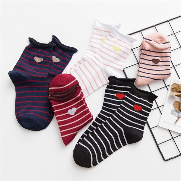 

women's socks 1 striped heart-shaped women's socks curled cotton comfortable breathable deodorant fashion harajuku leisure gift, Pink;yellow