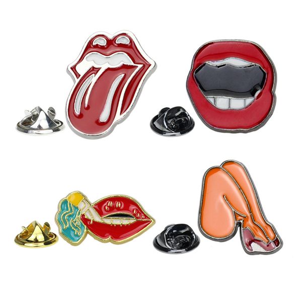 

new style red lips leg brooch ornament personality coat dress cartoon micro chapter boys' clothing punk jewelry gift, Gray