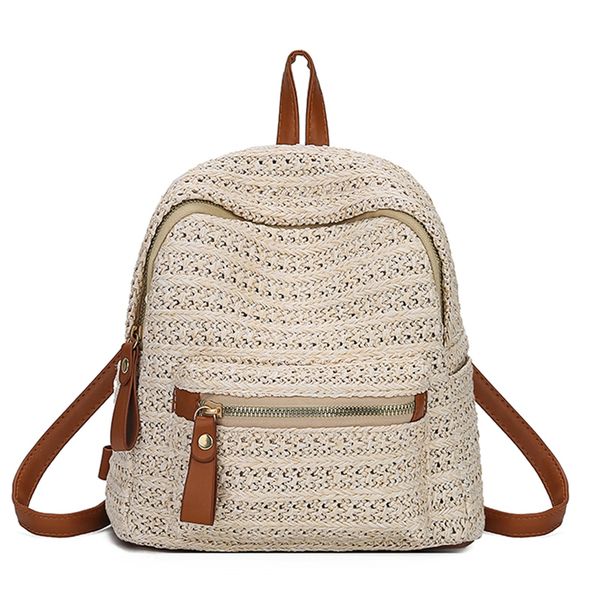 

women bucket string beach bags summer knitting straw bag female handle handbag tote beige
