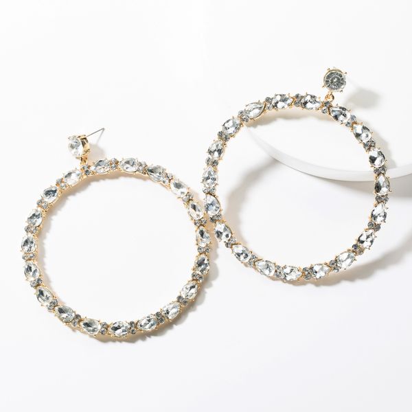 

exaggerated large circle glass diamond diamond earrings fashionable women's elegant super flash full diamond earring, Golden