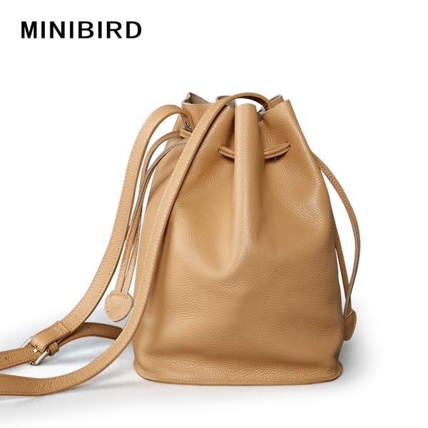 

lady messenger bags youth girls simple cowskin genuine leather crossbody bag women strap bucket bags