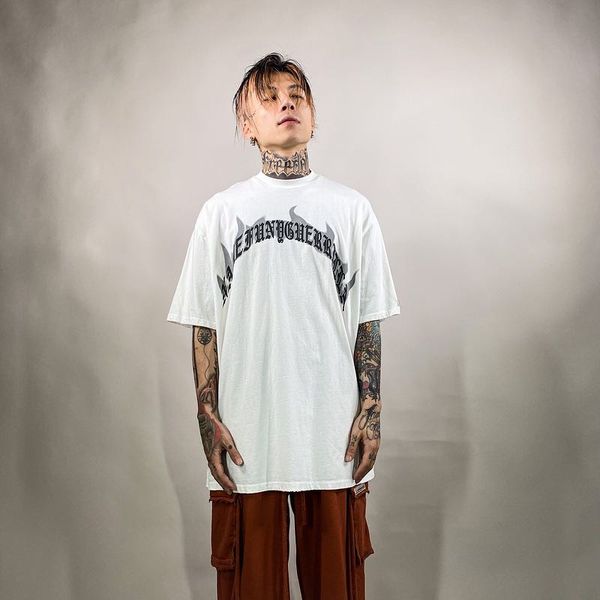 

tkpa summer 2020 new original two dimensional animation print hip hop old loose short sleeve t-shirt for men and women, White;black