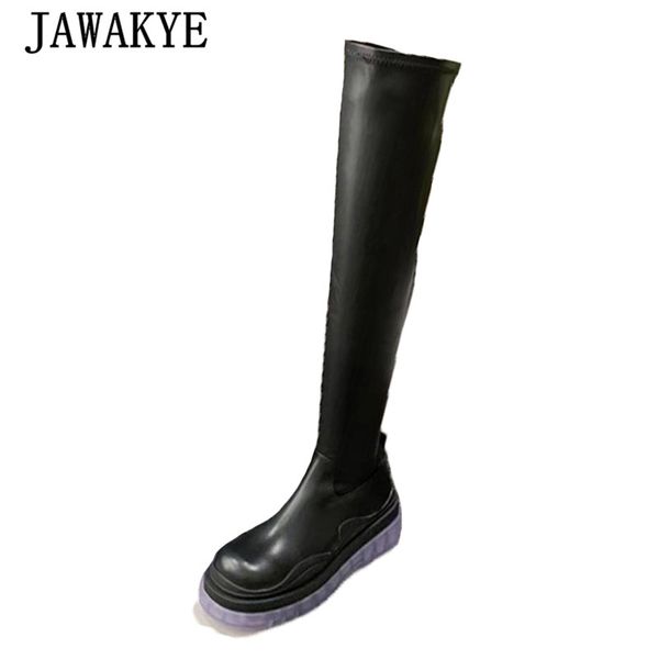 

transparent sole women thigh high boots genuine leather stretch long boots 2020 runway elastic black over the knee woman