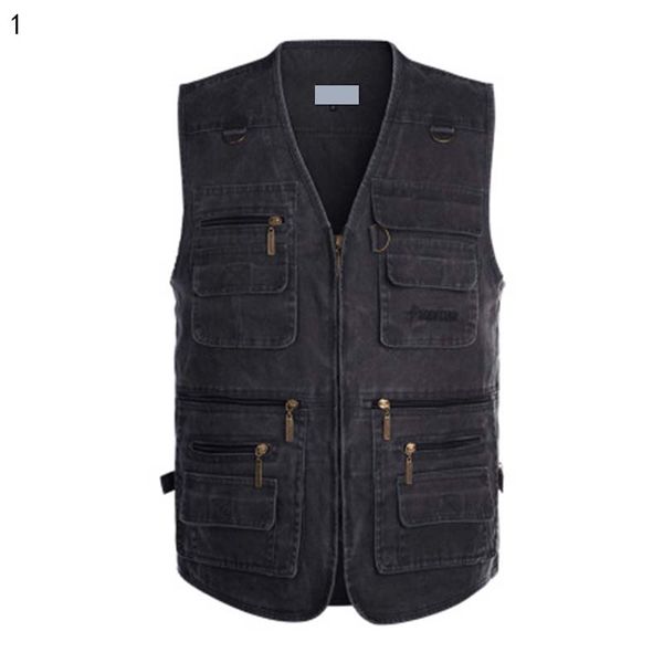 

men's vests middle-aged vest spring and autumn casual outdoor multi-pocket pography cotton clothing sleeveless jacket, Black;white