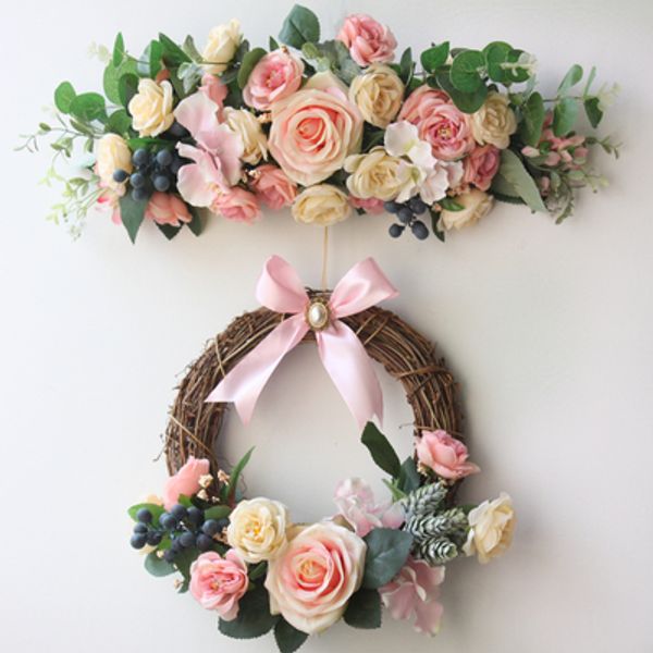 

artificial flowers silk rose eucalyptus berries door lintel flower mirror flower garland wreath wedding background props